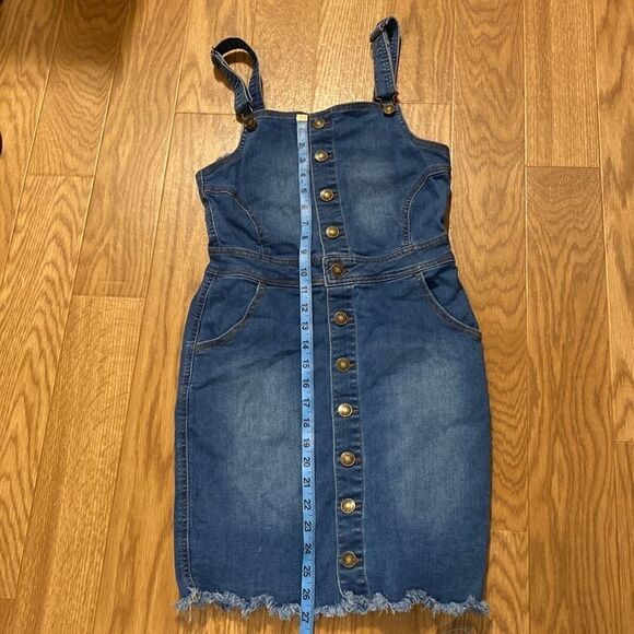 Basic Denim Wax Jeans Women’s Overall Denim Raw Hem Mini  Dress (Size Small) - Picture 6 of 10